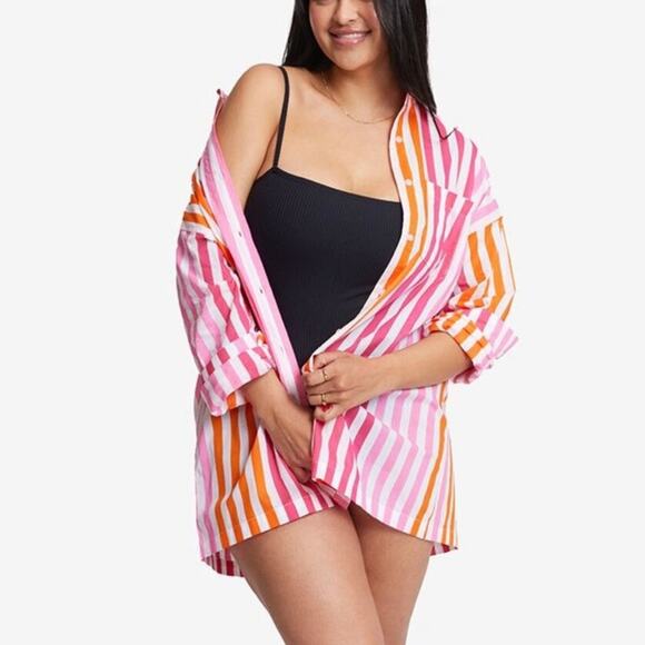 NWOT Beach Riot Alexa Top Striped Button Front 100% Cotton Oversized Coverup - Picture 1 of 9
